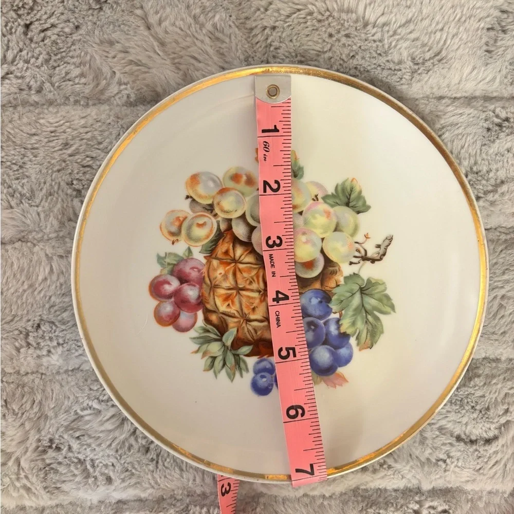 Two Vintage Fruit Gold Rimmed Deco Plates, Wall Decor, China, Salad Plates, 7”